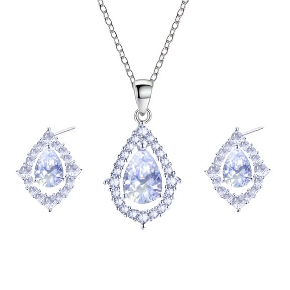 Yatlte Crystal Heart Bridal Wedding Jewelry Set Silver Rhinestone Necklace Earrings Bracelet Sets Formal Costume Jewelry for Women and Brides