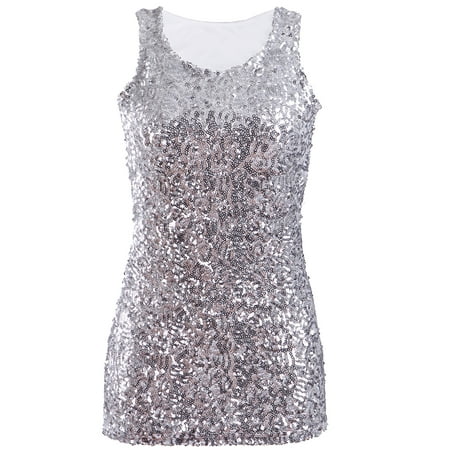 HDE Women's Shiny Sequin Tank Top Embellished Sparkly Sleeveless Party ...