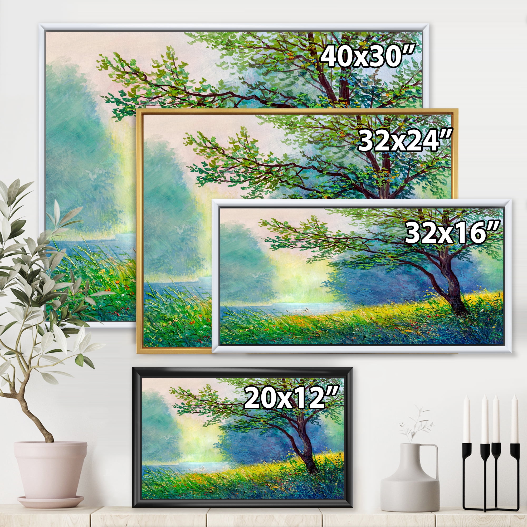 Designart 'Summer Forest With Waterfall and River ' Traditional Framed Canvas Wall Art Print