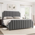 thumbnail image 1 of Platform Metal Bed Frame with Upholstered Headboard, Velvet Upholstered Bed Frame King/Queen with Vertical Channel Tufted Headboard & Footboard, Nailhead Trim, No Box Spring Needed, 1 of 7
