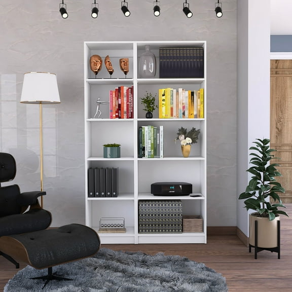 42" Wide Home Bookcase, 10 Shelves, White, Modern And Functional Storage Unit Bookcase With Living Room Furniture