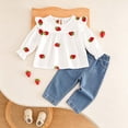 thumbnail image 2 of Xyant Toddler Baby Girl Clothes Fall Winter Outfit Ruffle Long Sleeve Strawberry Shirts Top Jeans Pants Set,Size 12-18 Months, 2 of 8
