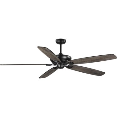 Progress Lighting Belva 25.25 Inch LED Ceiling Fan - Matte Black With Wicker Frame, Remote, Damp Rated