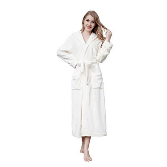 Neewe Womens Hooded Fleece Robe, Soft Bathrobe for Womens, Cute Long House Coat
