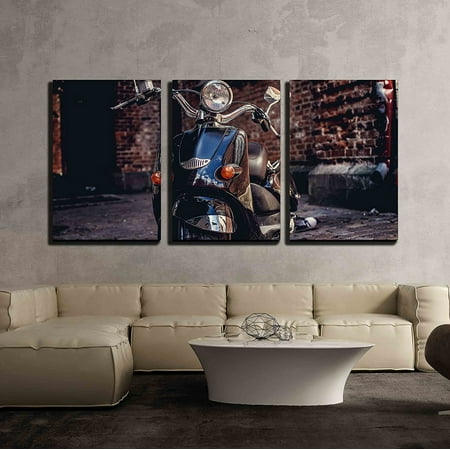 3 Piece Scooter - wall26 3 Piece Canvas Wall Art - Close Up Picture of Scooter on the Street. - Modern Home Decor Stretched and Framed Ready to Hang - 16