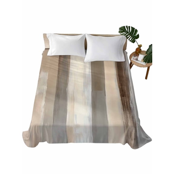 Twin Size Flat Sheet Only, Brown Grey Soft Brushed Microfiber Bed Sheets, Abstract Neutral Textured Modern Minimalist Hotel Quality Breathable Bedding Top Sheet, Easy Care, 66"x96"