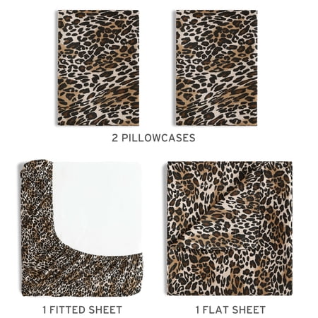 Beatrice Home Fashions, Whimsical Zara Leopard Print 4PC Sheet Set, Queen
