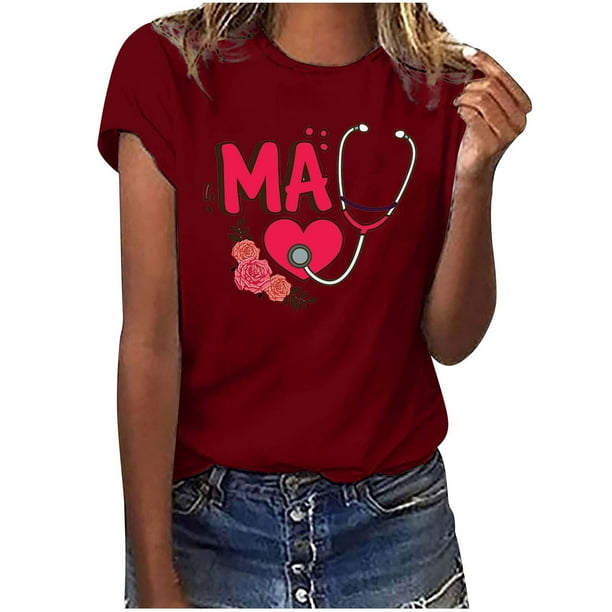 Camisetas con estampado de letras y cuello redondo de verano para mujer, blusas femeninas cómodas y elegantes, Tops OAVQHLG3B Store lin121212