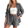 thumbnail image 5 of GUACER Two Piece Sets for Women Summer Striped Long Sleeve Button Shirts and Drawstring Waist Shorts Casual Outfits, 5 of 8
