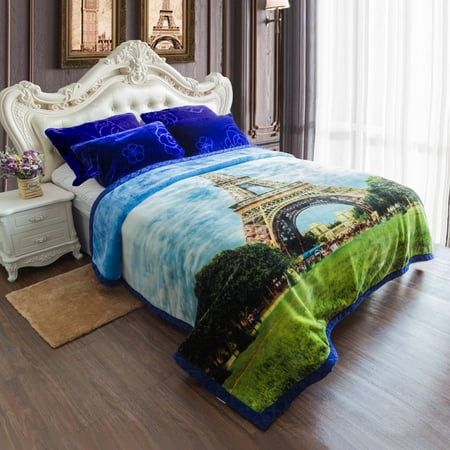 Winter Mink - King Size Warm Raschel Blanket Soft Plush Heavy Thick Fleece Blanket For Winter 2 Ply 3D Eiffel Tower Printed Korean Design Bed Mink Blanket 85