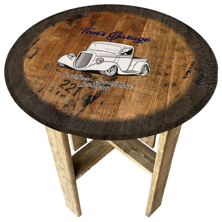 Classic Pickup Truck Garage Garage Gifts for Men Farmhouse Rustic Round  Whiskey Barrel End Table