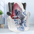 thumbnail image 4 of Japanese Soft Flannel Fleece Throw Blanket, Red Round Circle Illustration Print with Koi Fish and Water Splash Image, Cozy Plush for Indoor and Outdoor Use, 70" x 90", White, by Ambesonne, 4 of 5