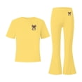 thumbnail image 5 of Girls Clothing Set Teen 2 Piece Outfits Round Neck Oversized Short Sleeve Tops Flare Pants Sets School Loose Yellow 14-15 Years, 5 of 6