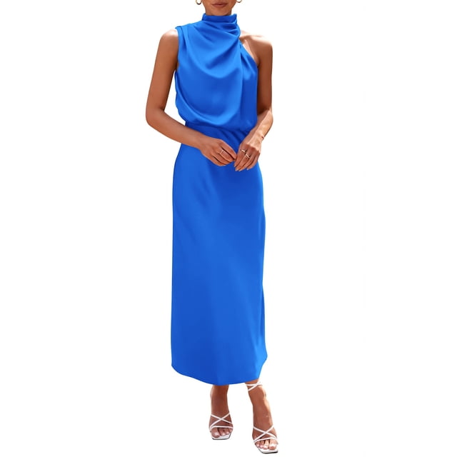 Vestido PRETTYGARDEN 2025 Verano Satén Sin Mangas XL Azul