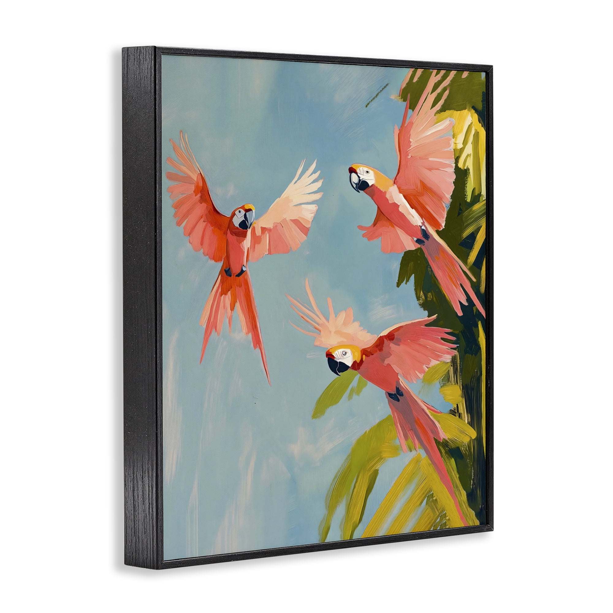 Stupell Industries Botanical Parrots in Flight Black Framed Giclee Art, design by The Prints Vibe