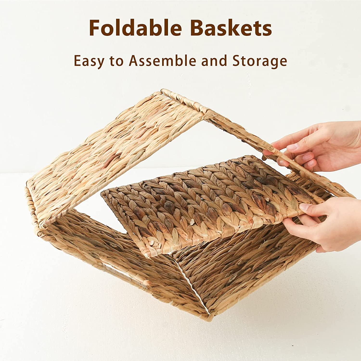 VK.Living Storage Basket Foldable Handwoven Water Hyacinth Laundry Cube Organizer Baskets Set of 2,12x12