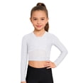 thumbnail image 4 of Aislor Girls Sparkly Gymnastics Lyrical Ballet Dance Shirt Long Sleeve Rhinestones Figure Skating Crop Top White 16, 4 of 7