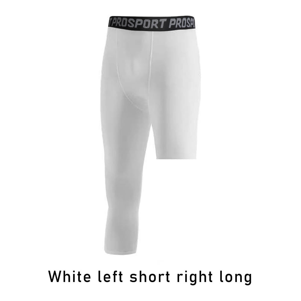 CenturyX Men One Leg Compression Pants 3/4 Capri Tights Athletic Basketball  Leggings Workout Base Layer Underwear White 2 XXXL