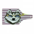thumbnail image 1 of Alaskan Malamute Cutting Board, Purple Stripes with Husky Sketch Yellow Hipster Glasses Hello Summer Words, Tempered Glass Cutting and Serving Board, Wine Bottle Shape, Multicolor, by Ambesonne, 1 of 1