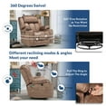 thumbnail image 3 of Manual Swivel Glider Rocker Recliner Chair with Heated Massage, 360° Swivel Overstuffed Lounge Chair with 2 Cup Holders, Side Pockets & USB Ports for Living Room, Fabric Brown, 3 of 7