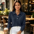 thumbnail image 6 of Waffle Knit Tops for Women Long Sleeve Collared Work Golf Polo Shirt S, 6 of 7