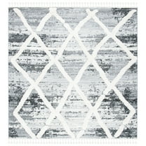 SAFAVIEH Moroccan Tassel Anabella Diamond Shag Area Rug, Grey/Ivory, 6'7" x 6'7" Square