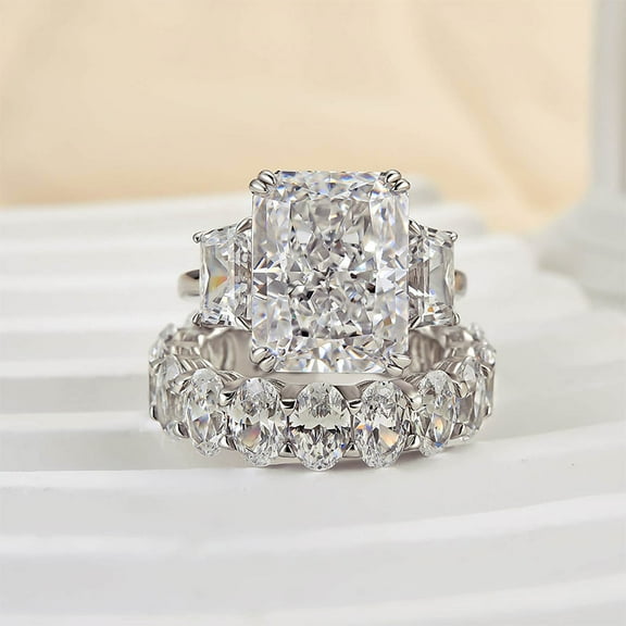 Veda Jewel Radiant Cut 1.5 Ct Engagement Ring – 14K White Gold Plated Bridal Set with Lab-Created Simulated Diamond – Elegant Wedding Ring for Women
