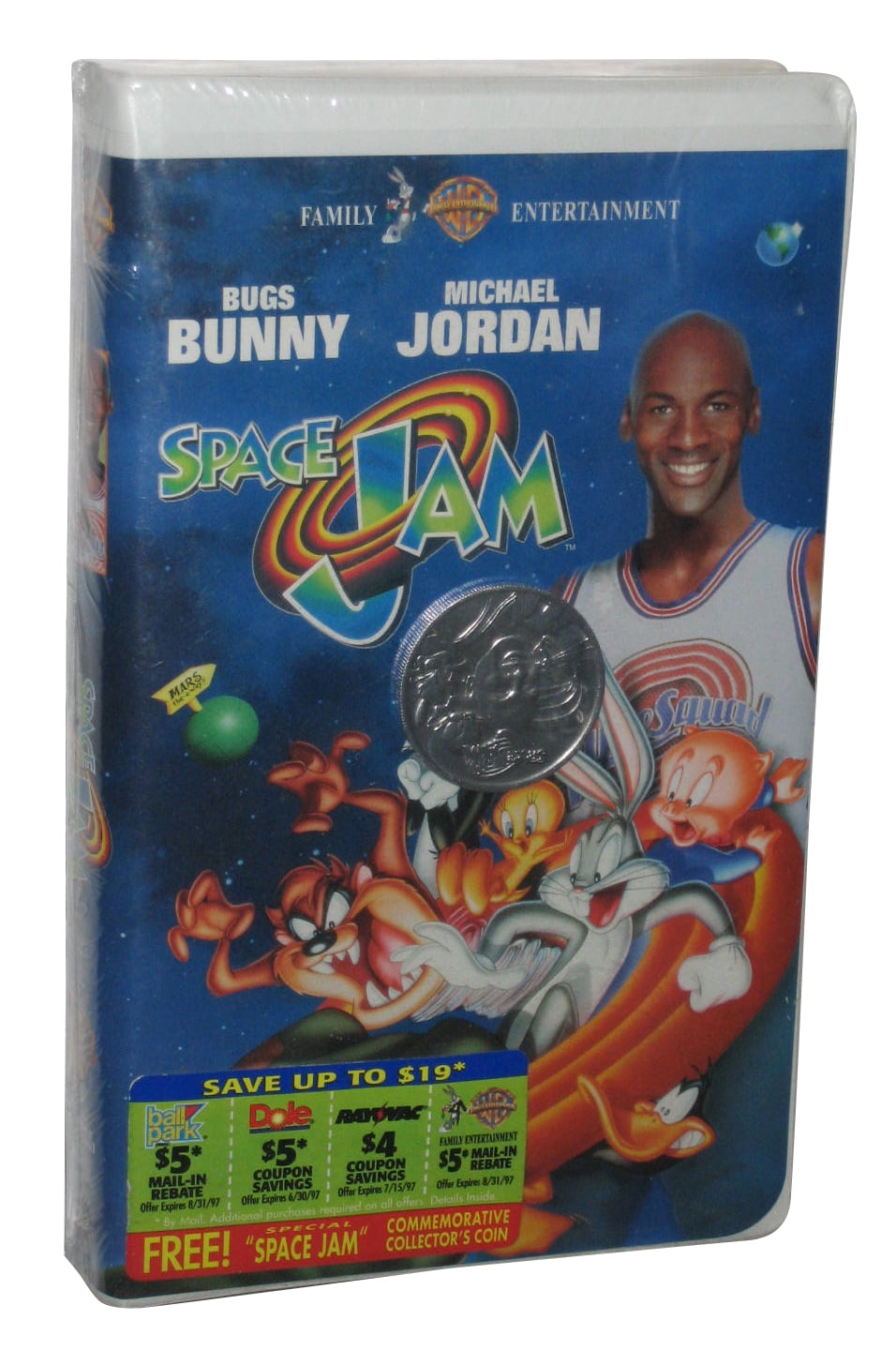 Space Jam Movie (1996) Vintage Clamshell VHS Tape w/ Collector Coin