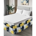 thumbnail image 4 of Abstract Yellow Bed Skirt California King Size 16" Drop Black Plaid Mottled Geometric Art Modern Ruffled Wrap Around Bed Skirts Adjustable Elastic Bedskirt Dust Ruffle for California King Size Bed, 4 of 7
