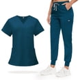 thumbnail image 1 of Set de exfoliantes VIAOLI para mujer con cuello en V y pantalones deportivos con 8 bolsillos, 1 of 7