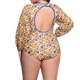 thumbnail image 5 of Plus Size Swimsuits for Women Tummy Control Swimwear One Piece Bathing Suits Women's Long Sleeve Loose Oversized Sexy High Print Bikini Set One-Piece Swimsuit Sets Yellow XXXXL, 5 of 6