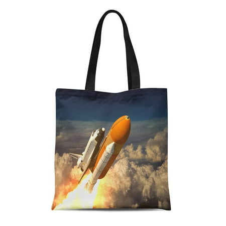 LADDKE Canvas Tote Bag Blue Rocket Space Shuttle in the Clouds Launch Enterprise Reusable Shoulder Grocery Shopping Bags