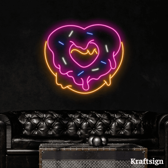 Craftnamesign Donut Heart Neon Signs, Donut Shop Decor, Bakery LED Signs
