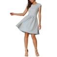 thumbnail image 2 of Vestido de Tweed a Cuadros INSPIRE CHIC para Mujer, Cuello Redondo, Manga Corta, Corte A, Vestido Vintage Plisado XL Azul Blanco, 2 of 6