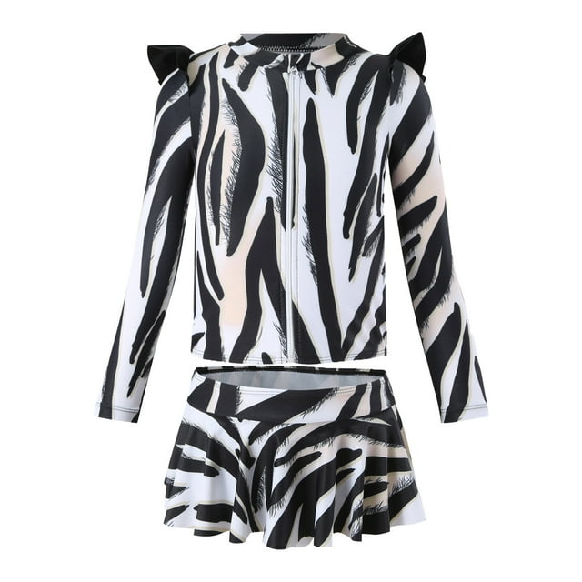 Luvoko Little Girls Color Block One-Piece Bathing Suits, Green Long Sleeve Shirt Girls Rash Guard Pants Long Sleeve Bathing Suits for One Piece Dinosaur Suit Girlsshirt Swimsuit Haze(Black,4-5 Years)