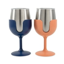 Camco Life is Better at The Campsite Camper/RV Wine Tumbler | Kitchen Grade Stainless Steel, Navy and Peach, 2-Pack (51917)