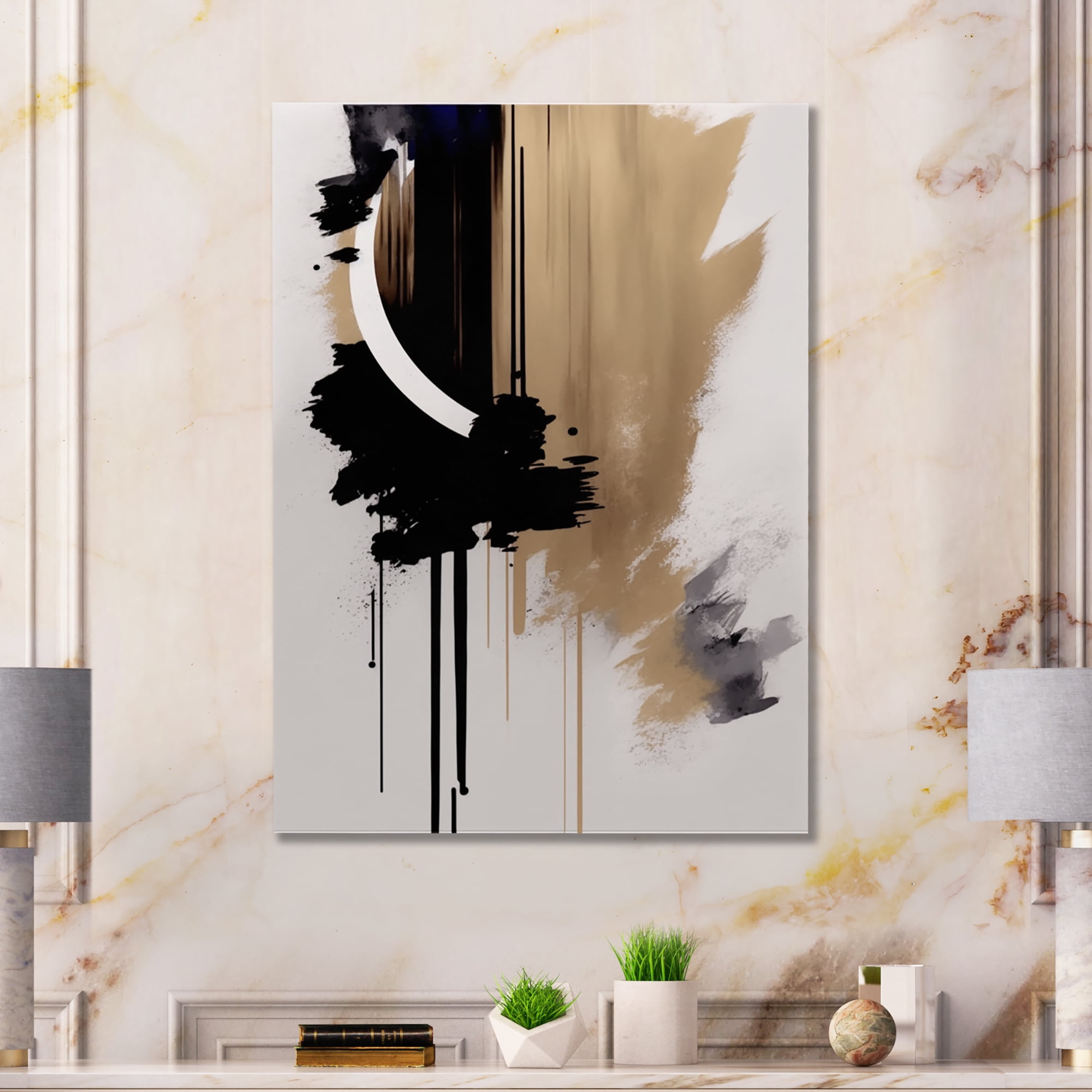 Designart Black, White And Gold Expression III Canvas Wall Art