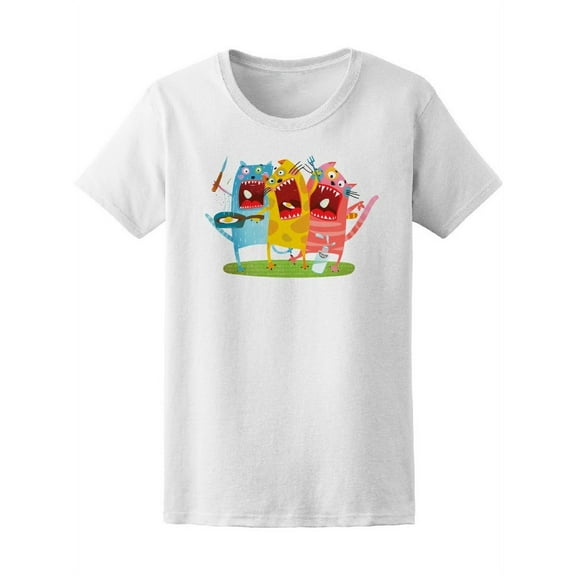 Funny Hungry Cat Cartoons Tee Women's -Image by Shutterstock