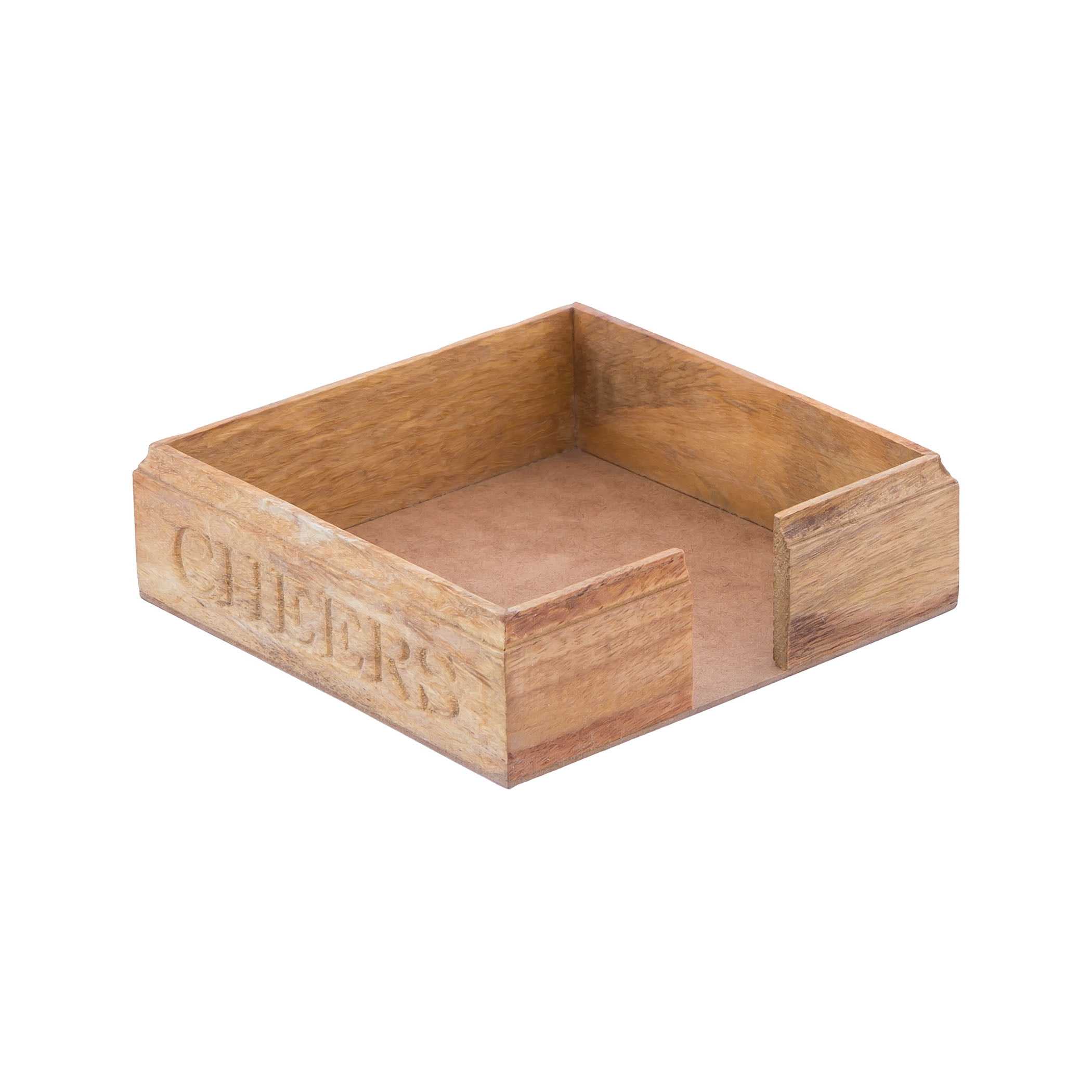 Cheers Carved Paper Napkin Holder in Mango Wood