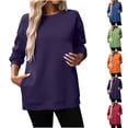 thumbnail image 1 of Yuyuzo Chandails à Col Rond pour Femmes, Chandails Décontractés à Manches Longues, Mode d'Automne, Couleur Unie, Doux et Confortables, Hauts à Enfiler, 1 of 7