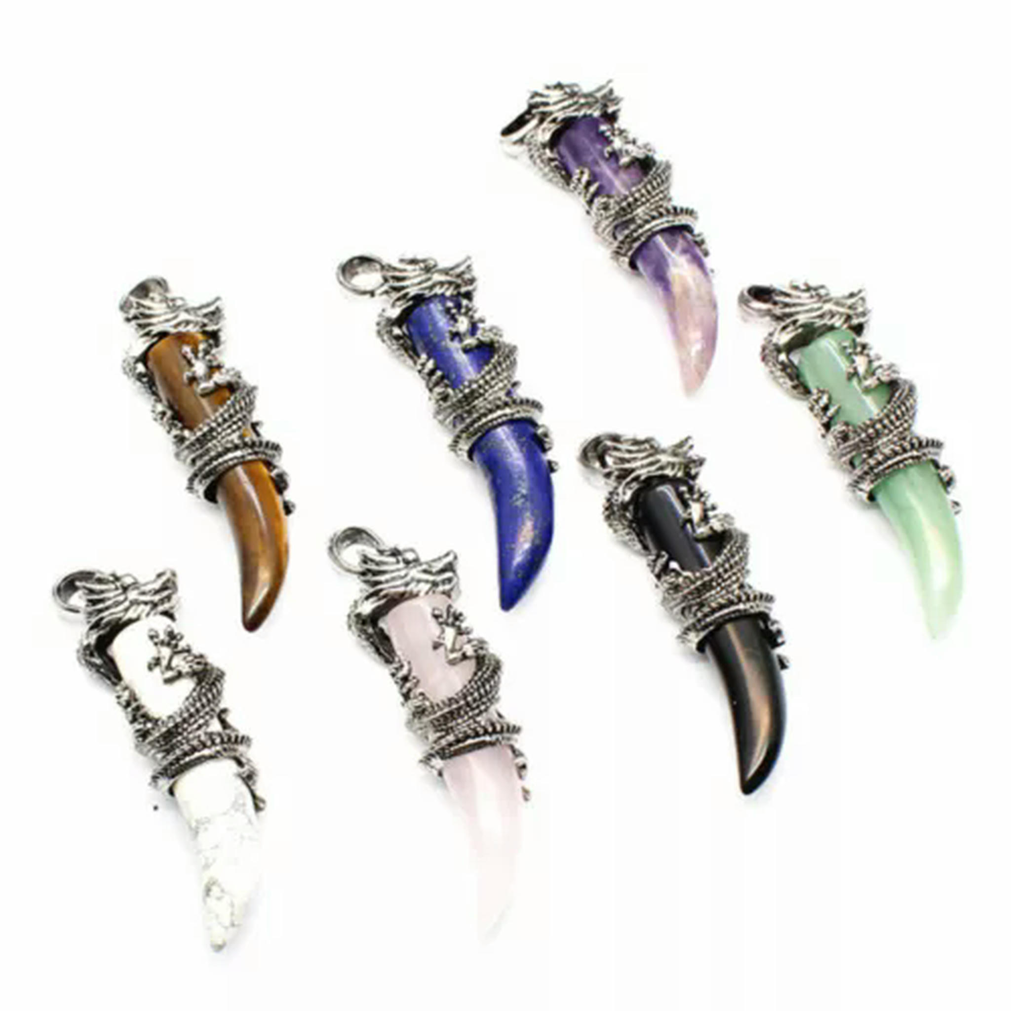 HOOUN 5pcs Mixed Natural Stone Gems Dragon Pendants Magic Reiki Healing Amulet