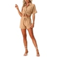 thumbnail image 1 of Conjuntos de Camisas y Pantalones Cortos de Lino para Mujeres INSPIRE CHIC, Conjunto Casual Talla S, Caqui, 1 of 6