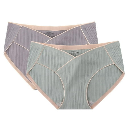 2PC Maternity Underwear  Large Size  Low-waisted  Cotton  Comfort Fit  Maternity Support  for Daily Wear  Seamless Design  Stretchable  Soft Elastic Waistband  Pants for Women Plus Size | Gray 2XL