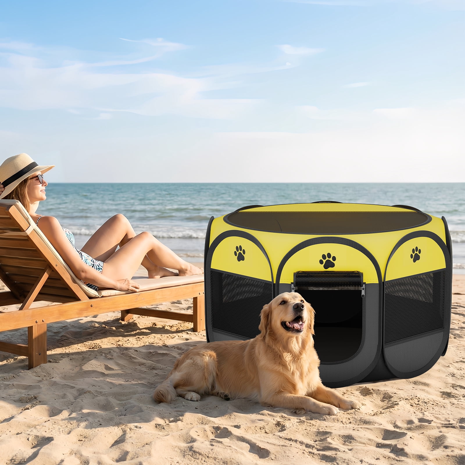 Pet Playpen for Small Animal Indoor Cats Enclosed, Pop up Dog Playpen Outdoor Tent Crate Cage with Locking Zipper Top Cover Door for Puppy Kitten Tent-Small