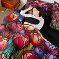 thumbnail image 4 of Castle Fairy Women Men Adults Floral Tulip Twin Bedding Sets 7-Piece,Chic Flowers Blossoms Bedding Comforter Set Microfiber,Spring Garden Breathable Sheet Sets,Microfiber Bedroom Decor,Reversible, 4 of 8
