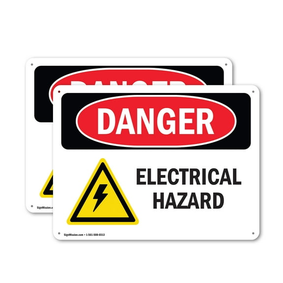 (2 Pack) Electrical Hazard OSHA Danger Sign 18 Inch X 12 Inch Plastic Sign, Weather Resistant, UV Protected for Workplace, Business, and Construction Site, Made in the USA