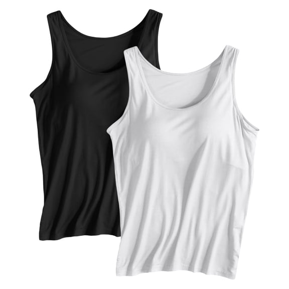 2 Pcs Tank Tops for Women Built in Bra Camisole with Built-in Bra Workout Camisole Basic Outer Tank Tops Office Casual Sleeveless Tops Basic Tank Tops Chic Sleeveless Blouseees