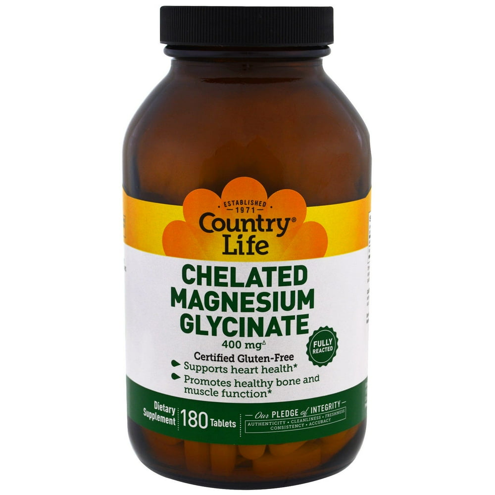 Country Life Chelated Magnesium Glycinate, 400 mg, 180 Tablets