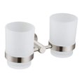 thumbnail image 1 of Double Toothbrush Holder Angle Simple SUS304 Stainless Steel Wall Mounted Glass Tumbler Holder with Frosted Glass Cup Toothpaste Razor Organizer Bathroom Storage Brushed Nickel, 1 of 4