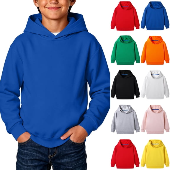 Gfyviroh Boys Plain Hoodies Toddler Kids Lightweight Pullover Sweatshirts Loose Comfy Cotton Fall Casual Sweatshirt